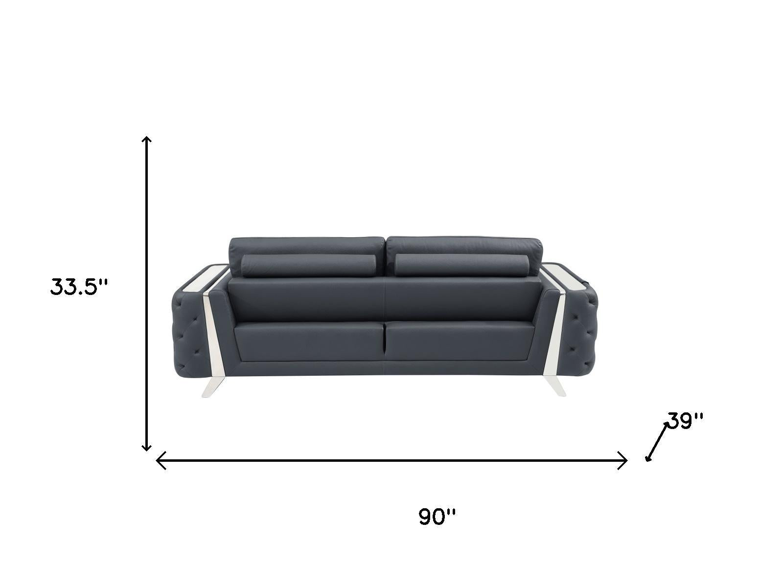 Contemporary 90" Dark Gray Top Grain Italian Leather 2 Piece Living Room Set