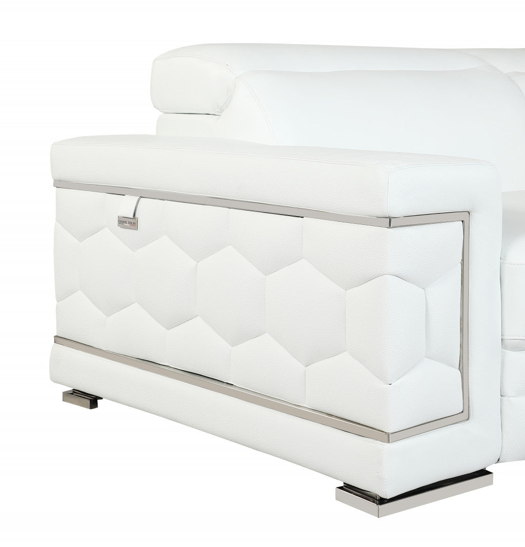 71" Modern White Italian Leather Sofa with Silver Legs