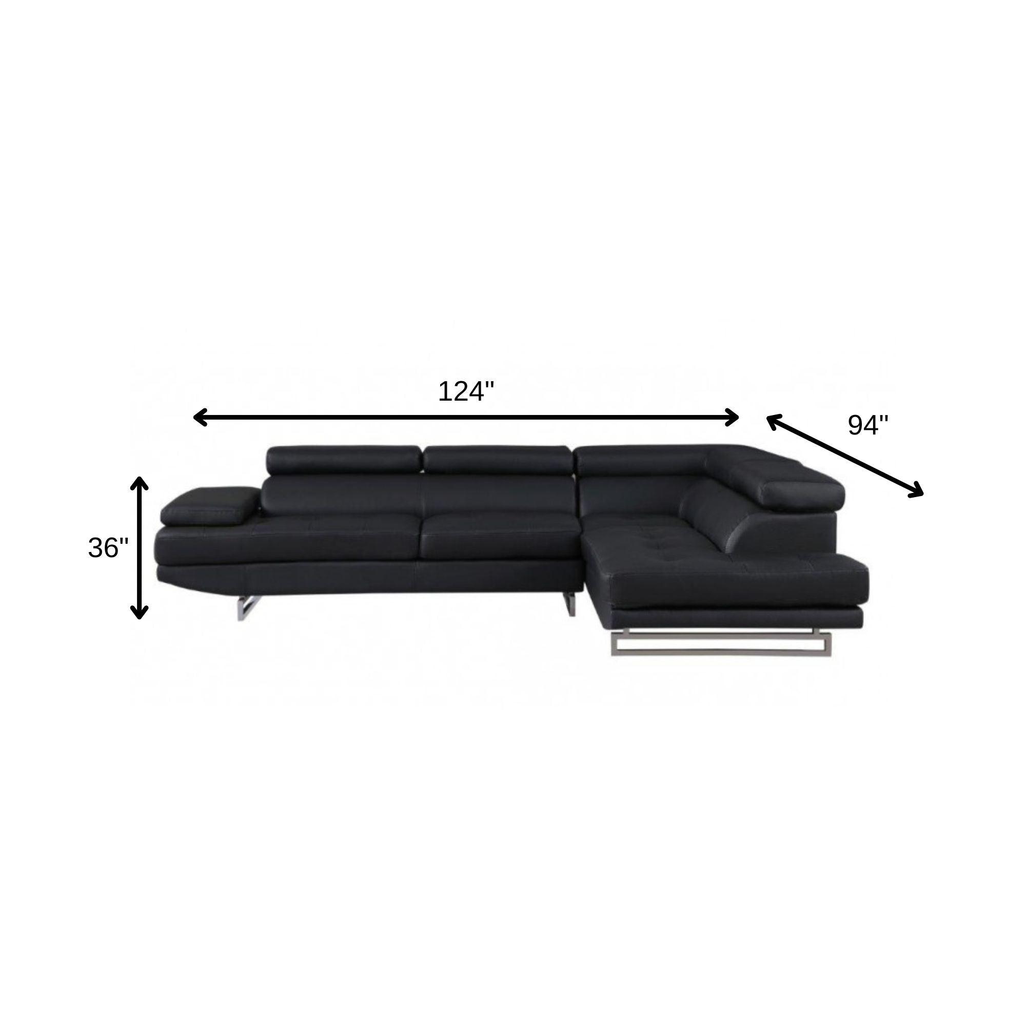 Modern Black Faux Leather L-Shaped 2-Piece Corner Sectional