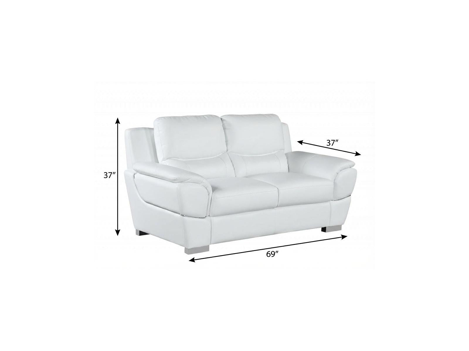 69" White Faux Leather Loveseat with Silver Chrome Legs