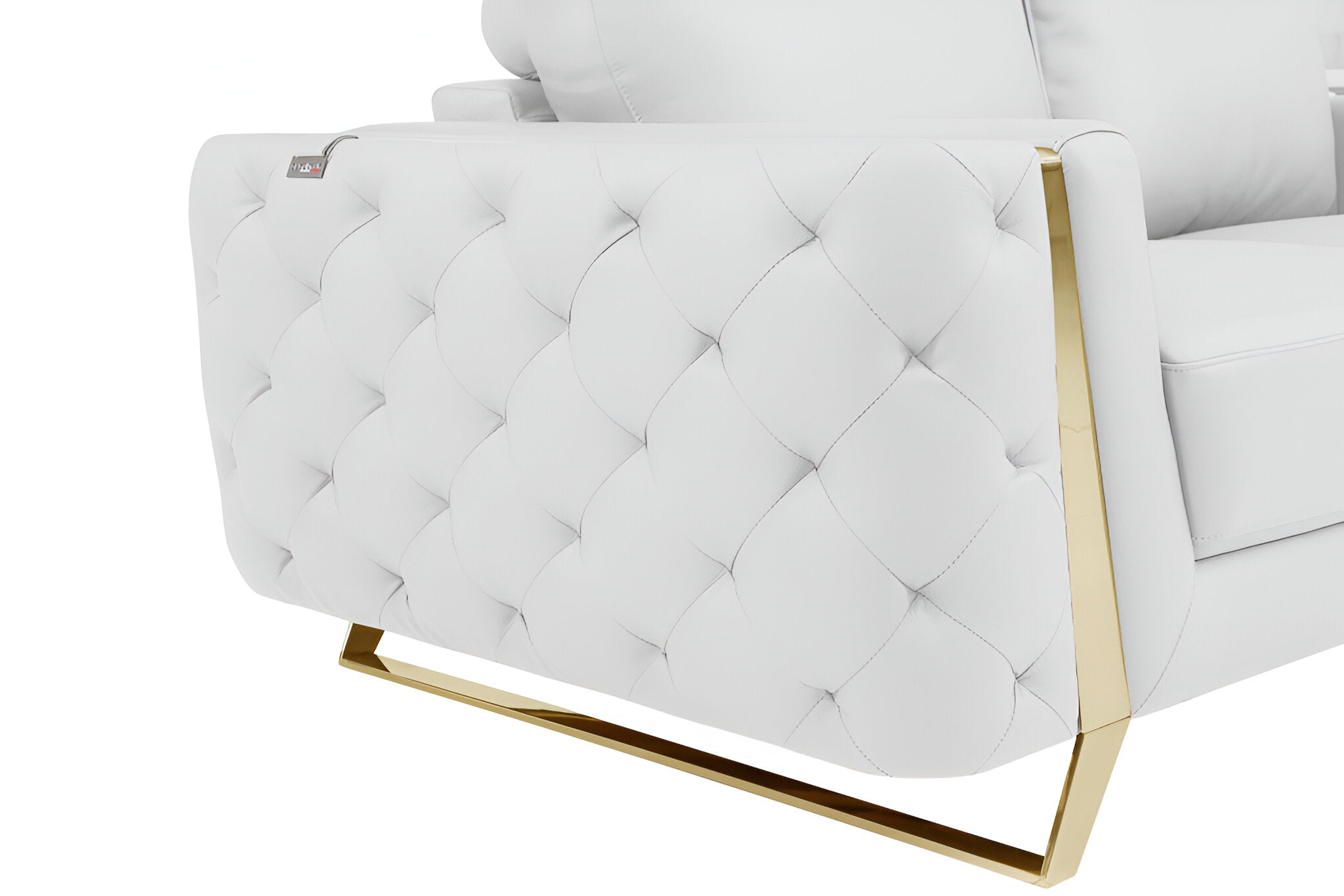 90" Contemporary White Italian Full Grain Leather Sofa with Gold Legs