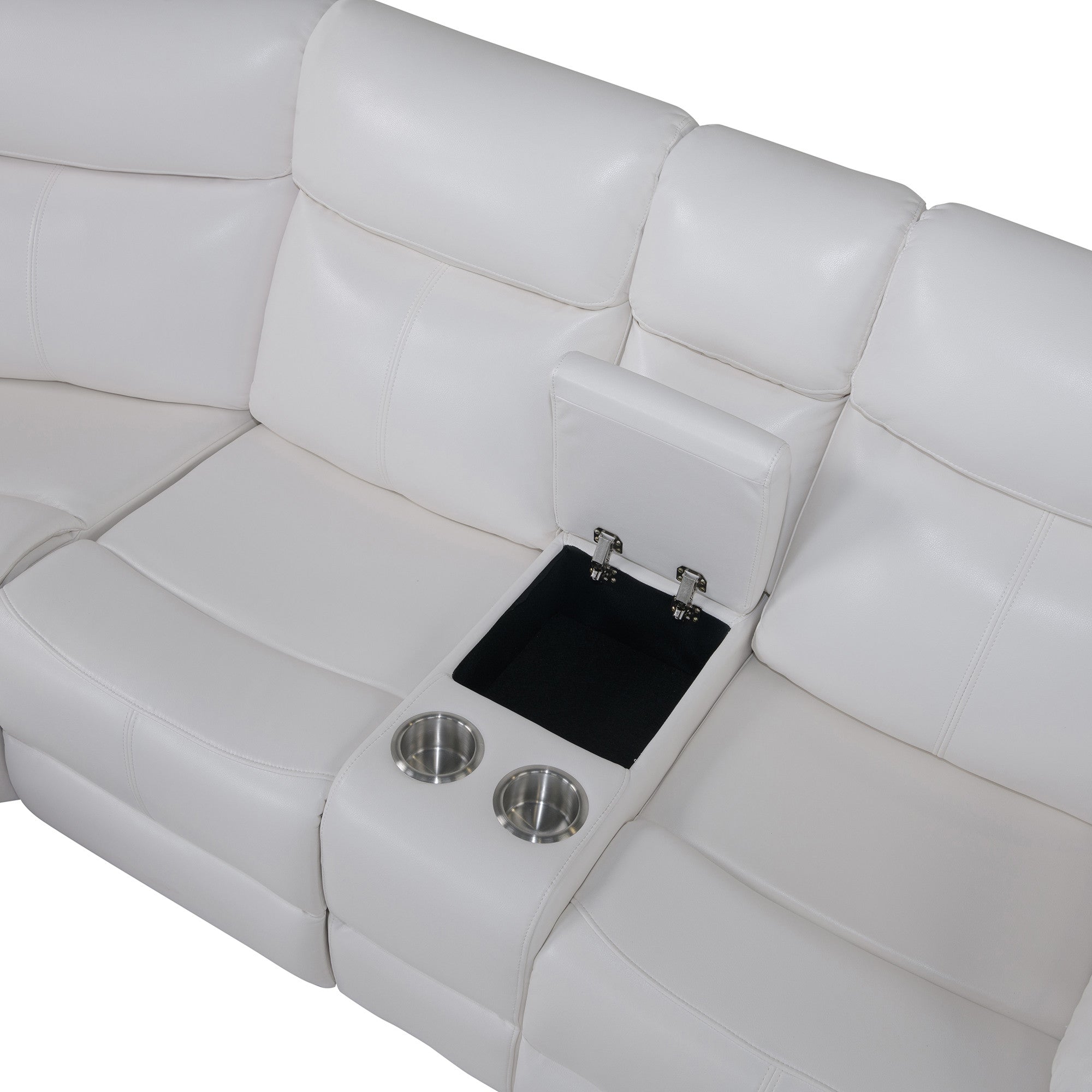Off-White Faux Leather Reclining Curved 6-Piece Right Hand Facing Sectional