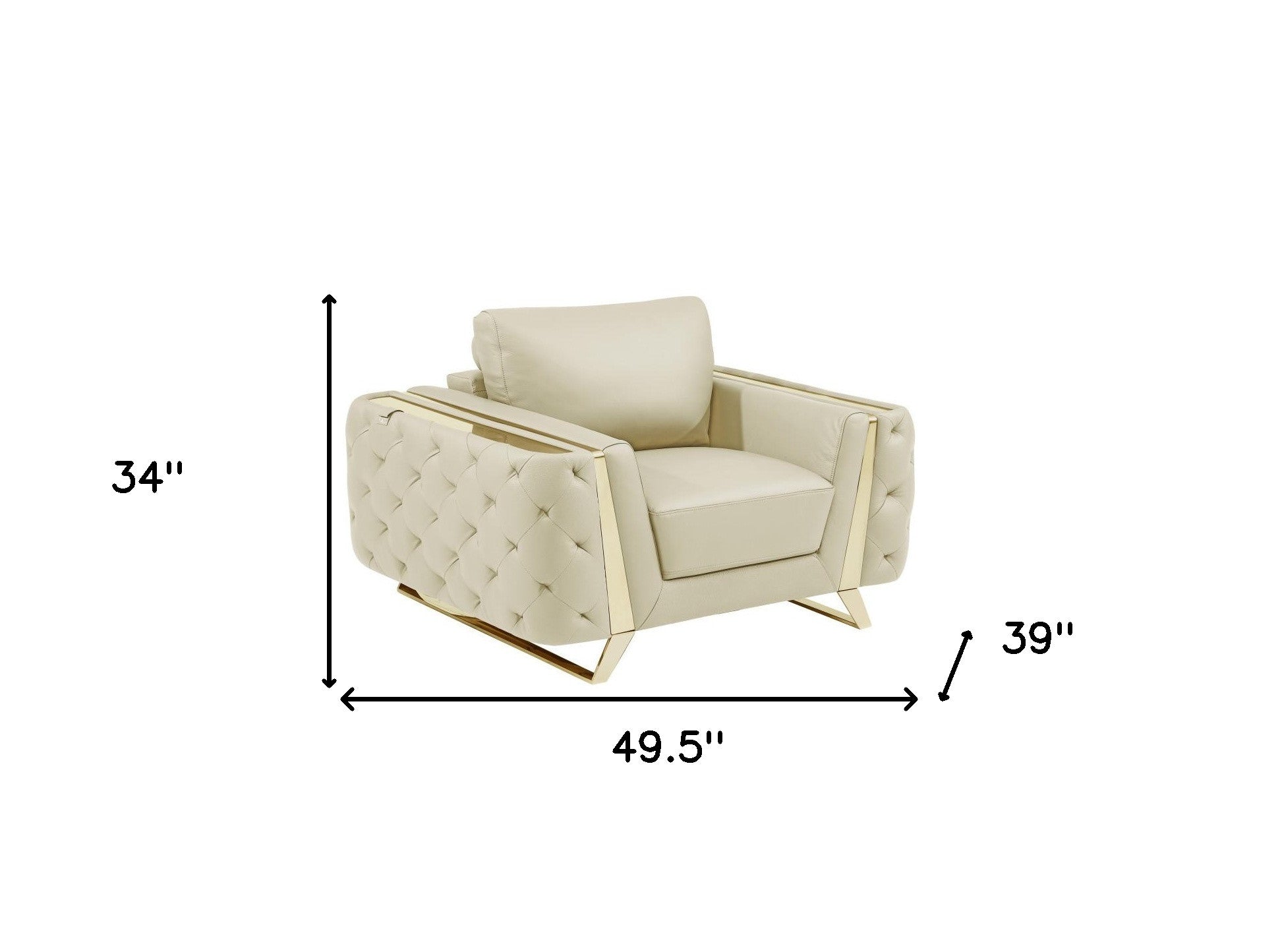 Contemporary 50" Beige Top Grain Genuine Leather Tufted Club Chair