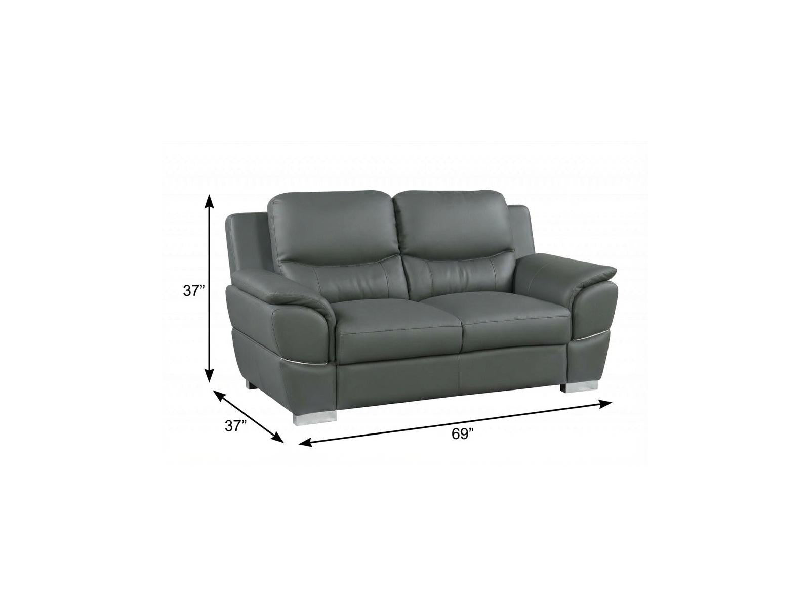 69" Chic Grey Faux Leather Loveseat with Silver Chrome Legs