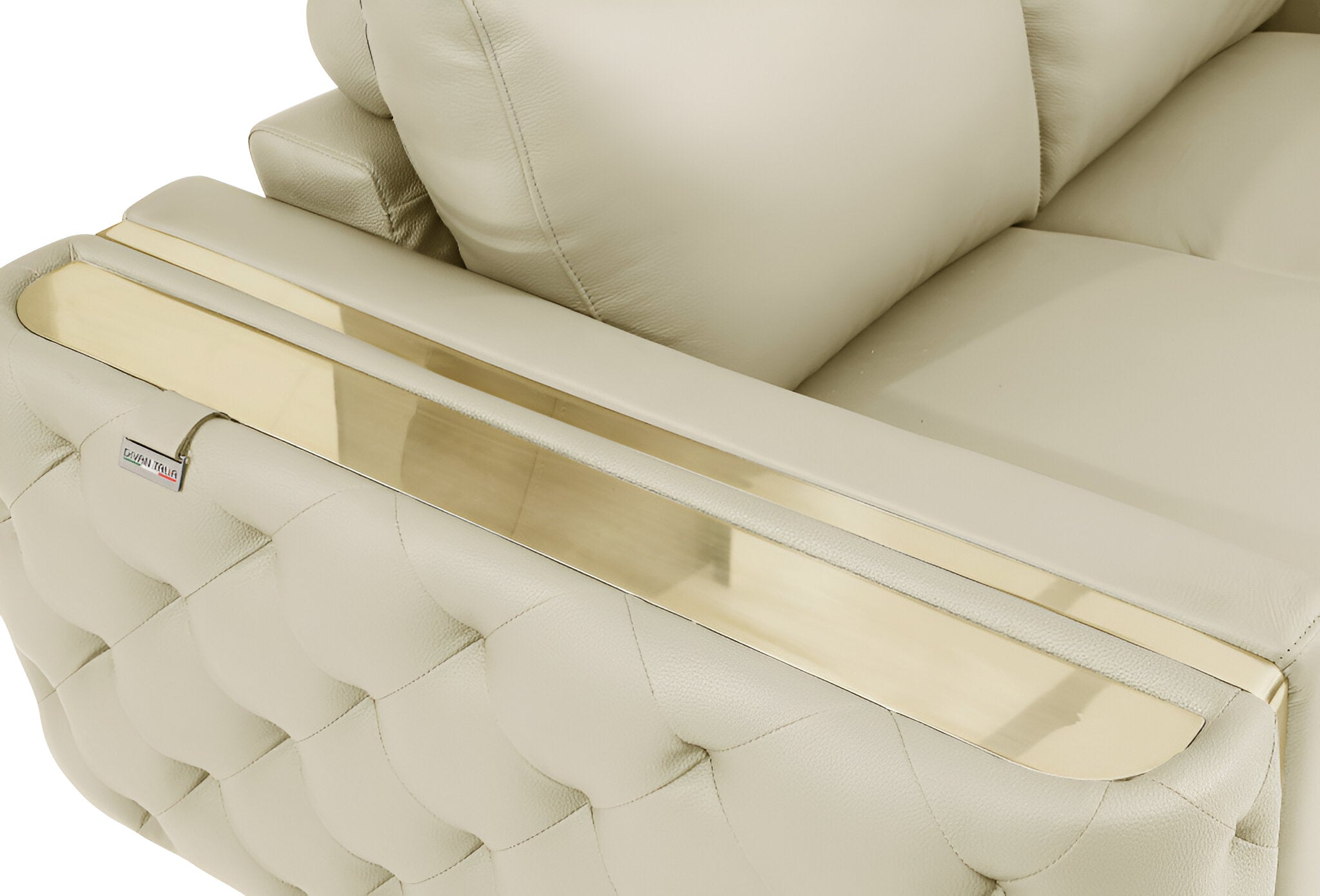 90" Contemporary Beige Italian Full Grain Leather Sofa with Gold Legs
