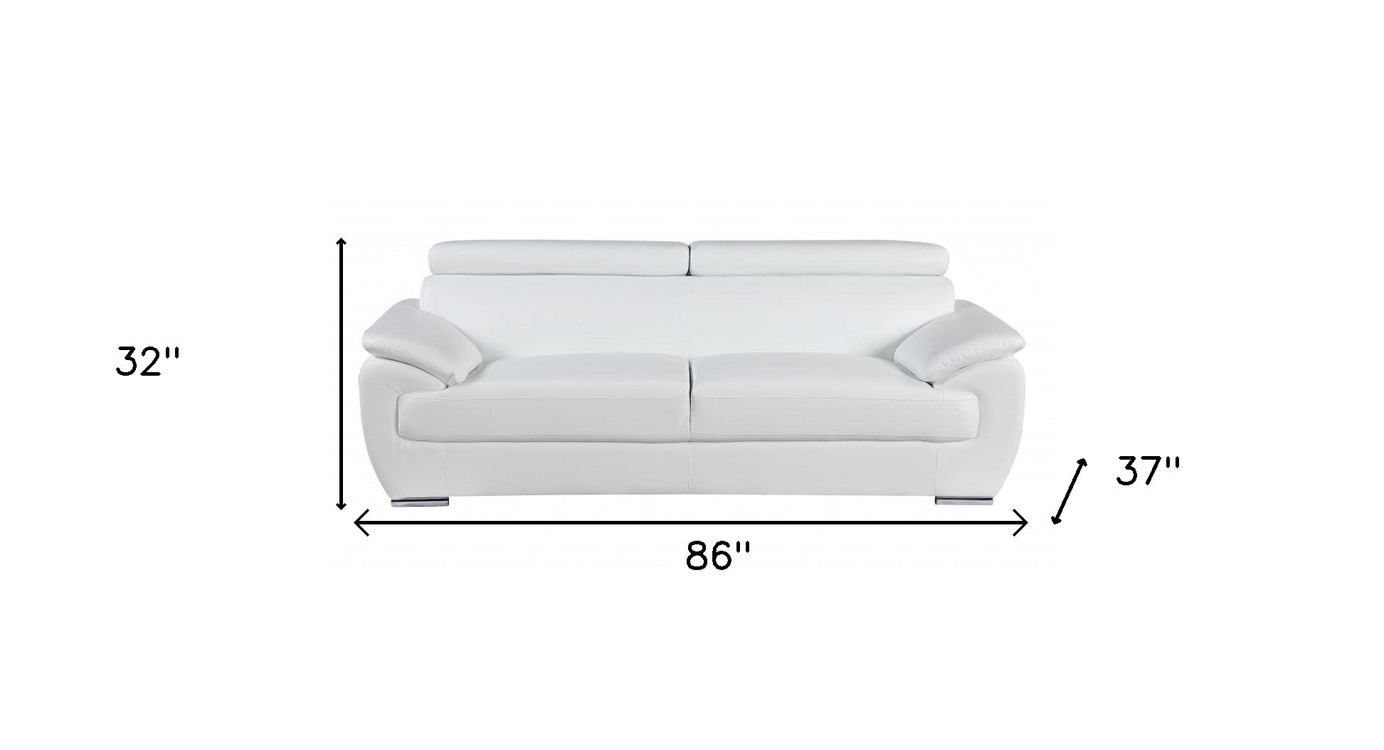 86" Modern White Leather Sofa with Silver Stainless Steel Legs