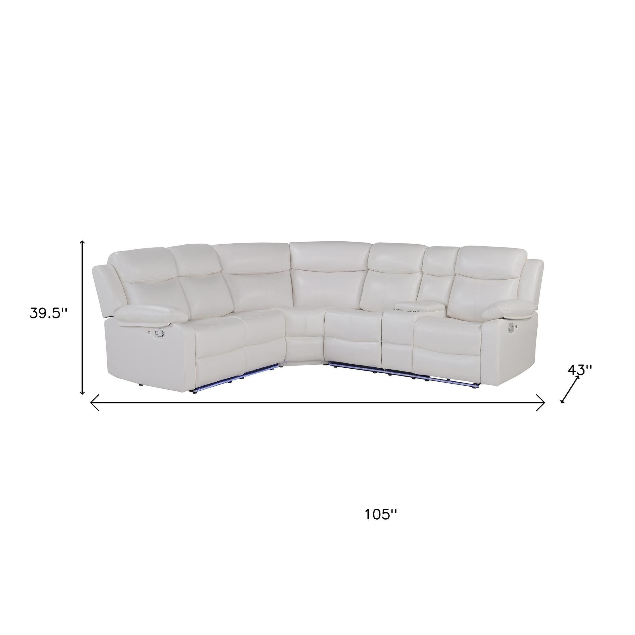 Off-White Faux Leather Reclining Curved 6-Piece Right Hand Facing Sectional