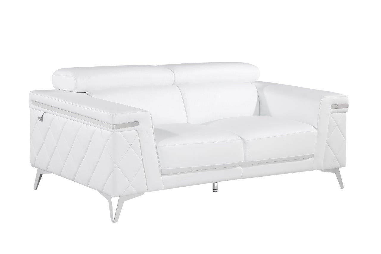 Contemporary 89" White Top Grain Italian Leather 2 Piece Living Room Set