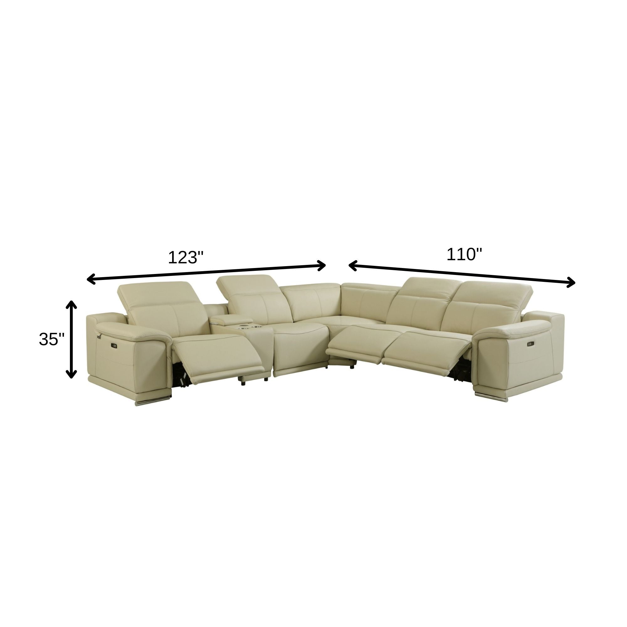 Modern Beige Italian Leather Power Reclining U-Shaped 6-Piece Symmetrical Corner Sectional