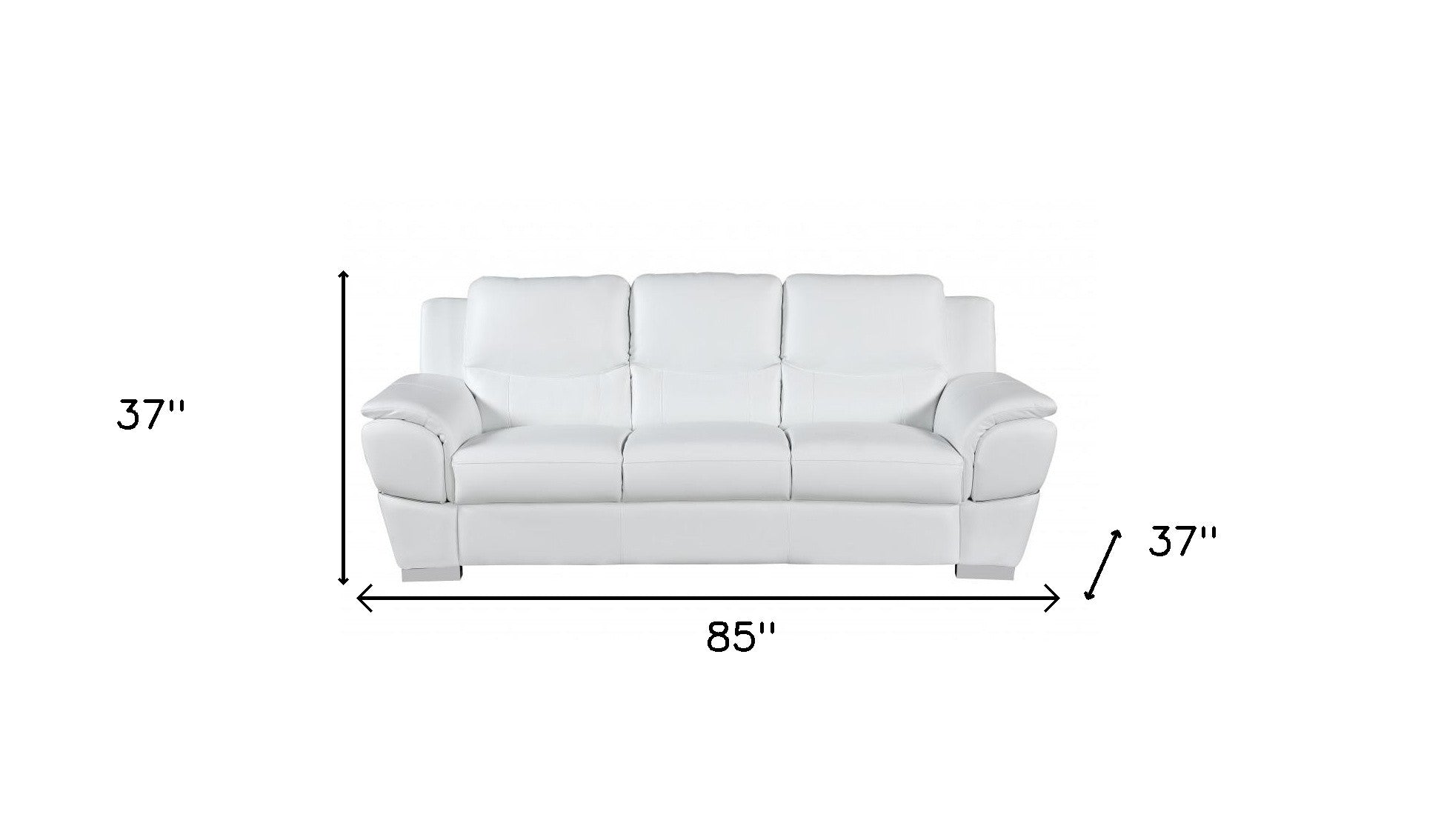 85" Modern White Leather Sofa with Silver Stainless Steel Legs