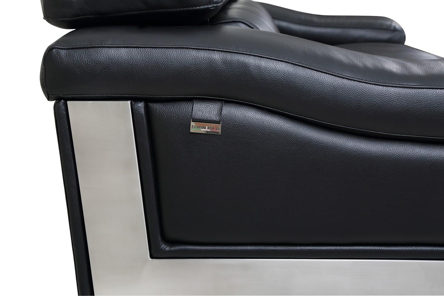 73" Black Genuine Leather Loveseat with Silver Legs