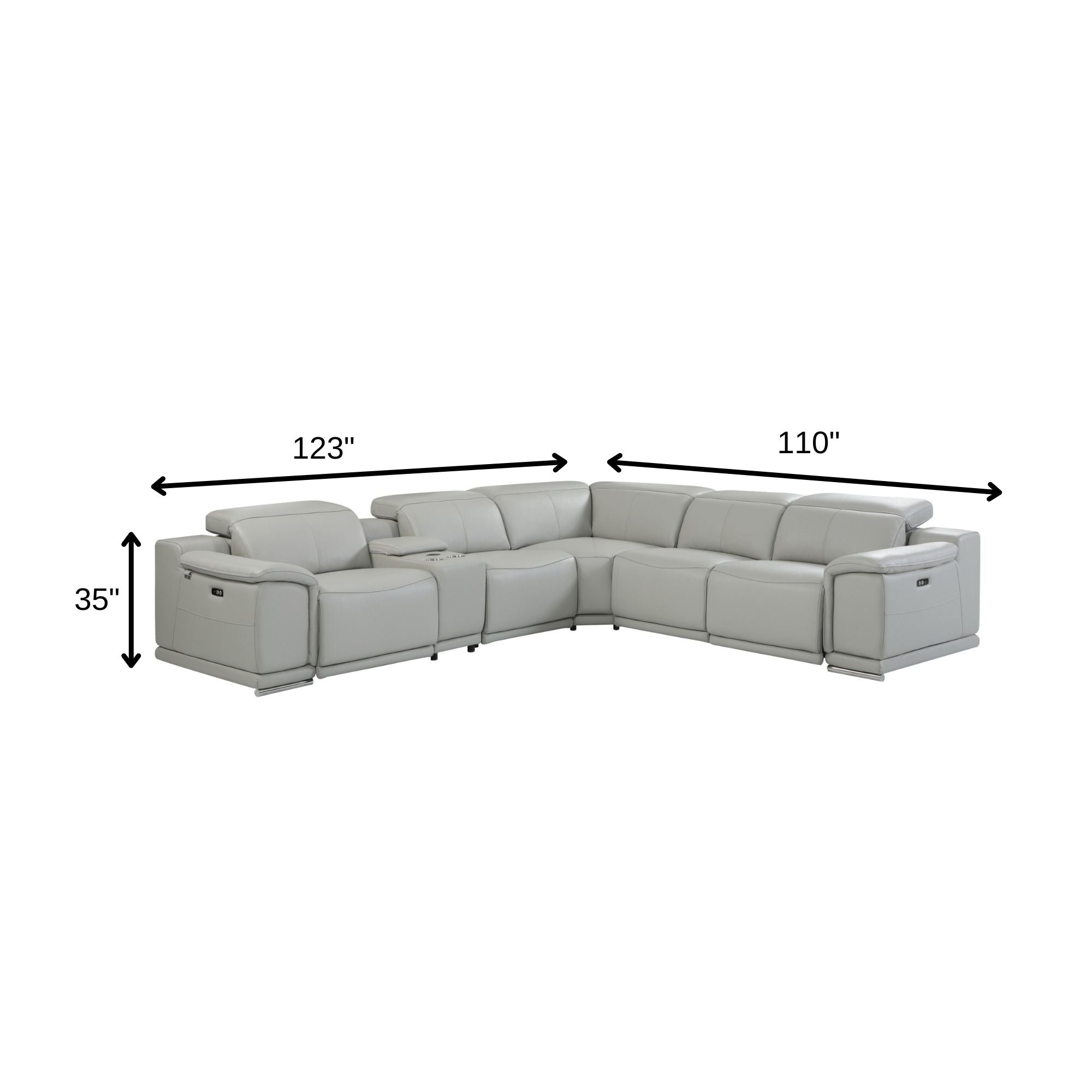 Light Gray Italian Leather Power Reclining U-Shaped 6 Pcs Corner Sectional