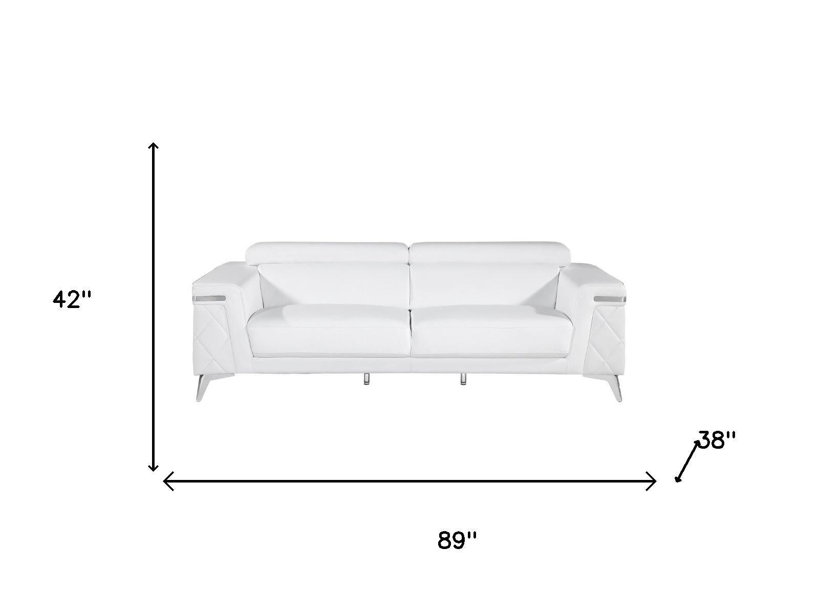 Contemporary 89" White Top Grain Italian Leather 2 Piece Living Room Set