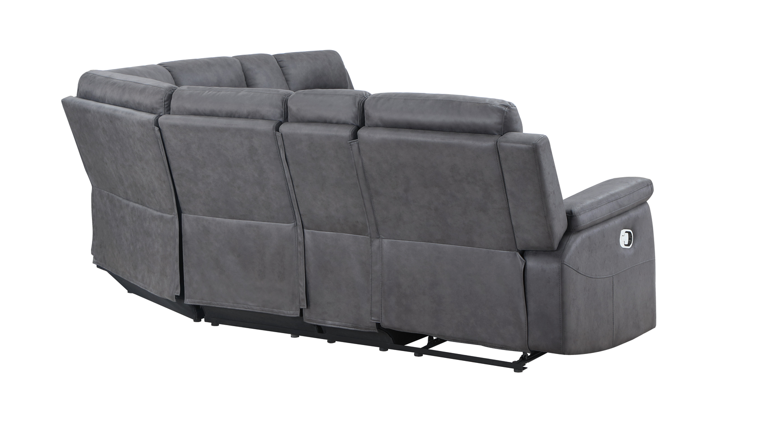Transitional Gray Faux Leather Reclining Curved Symmetrical Corner Sectional