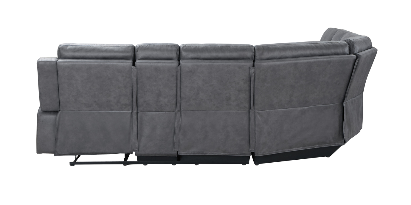 Transitional Gray Faux Leather Reclining Curved Symmetrical Corner Sectional