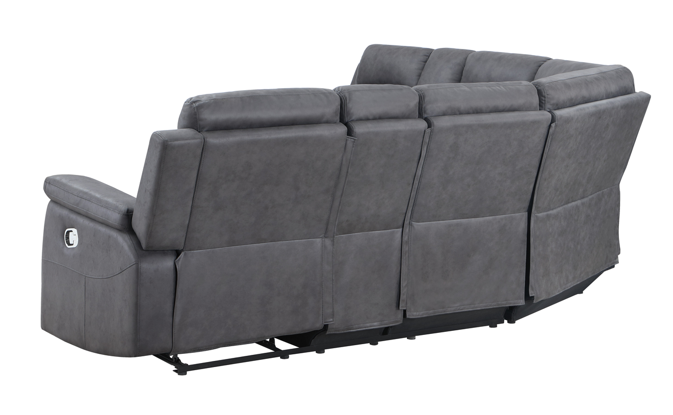 Transitional Gray Faux Leather Reclining Curved Symmetrical Corner Sectional